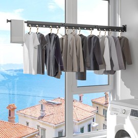 Tri Folding Clothing Rack with Extended Arm, Wall Mounted Clothes Drying Rack for Air Drying Clothing, Collapsible Retractable Clothes Hanger Rack for Laundry,Balcony, Bedroom (A, Black)