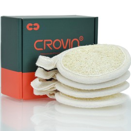 Crovin Natural Loofah Exfoliating Body Scrubber, Bath Shower loofah Sponge for Easily and Effectively Clean Up Women and Man Face-4 Count (1 Pack), Creamwhite, 3.15″X 3.15″