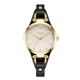 BUREI Watch Demen Elegant Leather Strap Wrist Watch Women's Classic Analogue Quartz Women's Watch Gifts for Women, gold black, Strap.