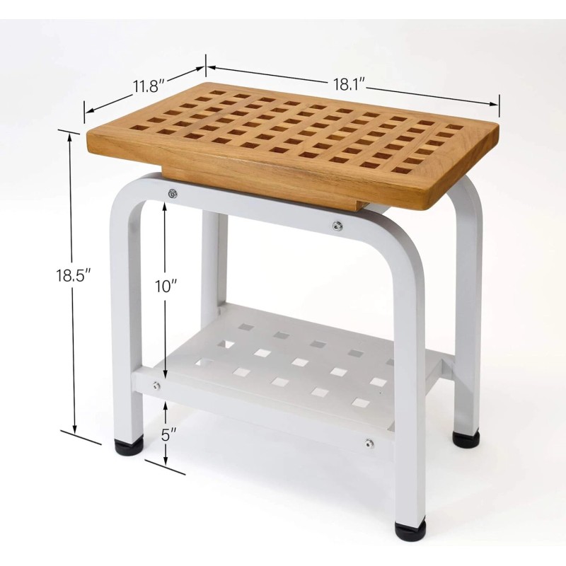 Anthology Spa Maya Shower Bench Teak & Aluminum Bath Stool