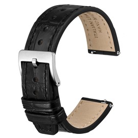 Anbeer 20mm Italian Alligator Grain Embossed Pattern Leather Watch Strap,Quick Release Calfskin Replacement Watch Band for Men Women,Black with Silver Buckle