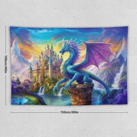 ANMOGID Dragon Tapestry Castle Wall Hanging Aesthetic Purple Blue Decoration For Bedroom Living Room Wall Art Tapestries 40"x60"