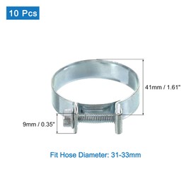 QUARKZMAN Mini Fuel Line Pipe Hose Clamp Clip Adjustable 31-33 mm (1.22 - 1.3 Inch) Fuel Injection Line Style Hose Clamp Galvanised Pipe Clamps Pack of 10