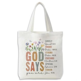 Vexilon Christian Canvas Tote Bag, Christian Gifts for Women, Bible Bag Religious Gifts, Reusable Grocery Bags with Long Handles, Bible Gift for Her, Mom, Wife