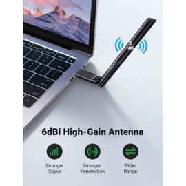 UGREEN USB 2.0 WiFi Adapter AC650 Wireless Dual Band Dongle with 6dBi High Gain Antenna 2.4GHz/5GHz 802.11AC for Desktop Laptop PC Windows XP/7/8/8.1/10/11