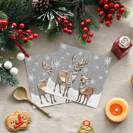 Horaldaily 50 Christmas Disposable Paper Decorative Luncheon Napkins, Deer Grey Hand Towel for Party Lunch Dinner Kitchen Bathroom