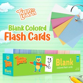 Turn to Learn Blank Colored Flash Cards - Multipurpose Cards - 1000 Pieces Hole Punched Cards with 5 Metal Sorting Rings Easy to Organize Perfect for Learning Memorizing Games Recipes and More
