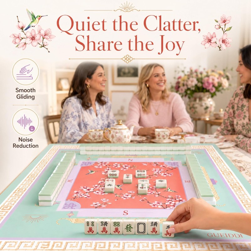 Gueiddi Premium Pink Floral Mahjong Mat 33"x33" , Smooth Glide