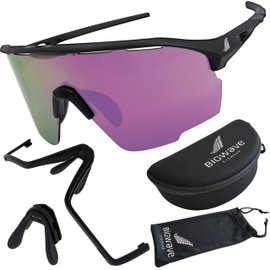 BIGWAVE 906 Sports Glasses Quick Glasses Cycling Glasses Sunglasses for Men and Women UV400 with Pink Lens in Shield Design Anti-Fog Coating (Black/Pink Lenses)