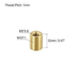 PATIKIL M10 to M5 Fine Thread Adapter Reducer Thread Reducing Nuts Insert, 5 Pack 12mm Threaded Hollow Tube Adapter Brass Coupler Connector Pipe Fitting