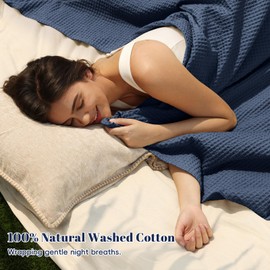 PHF 100% Cotton Waffle Weave Blanket King Size for Bed,Snag Proof Lightweight Breathable Moisture-Wicking Throw for Couch,Great for Layering in Cold Weather,Machine Washable,Home Decor Gift-Dark Navy