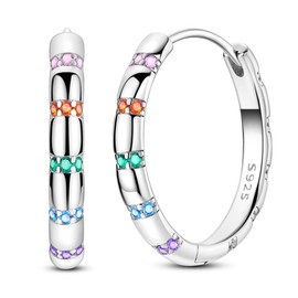 NARMO 925 Sterling Silver Hoop Earrings for Women Colourful Cubic Zirconia Earrings Heart Shaped Hoop Earrings Minimalist Fashion Jewellery, Sterling Silver, Cubic Zirconia