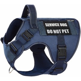 DNALLRINO Tactical Dog Harness for Large Dogs, Heavy Duty Dog Harness with Handle, Adjustable Reflective Military German Shepherd Dog Vest Harness with Do Not Pet Patches for Hiking Training Blue