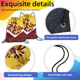 Cheer Drawstring Backpack Cheerleading Drawstring Gym Bag Cheerleader Gifts for Cheerleader (Gold&Red,1 Pcs)