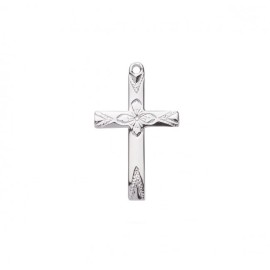 Flower Center Sterling Silver 0.9" Cross + 18" Chain S1740 18