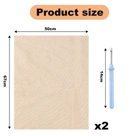 KYYGKY 2 PCS Cotton Needlework Fabric 26.4x19.6 Inch Natural Linen Needlework Fabric Monks Cloth for Punch Needle, Cross Stitch Fabric with Punch Needle, Threader for Needle Embroidery Garment Craft