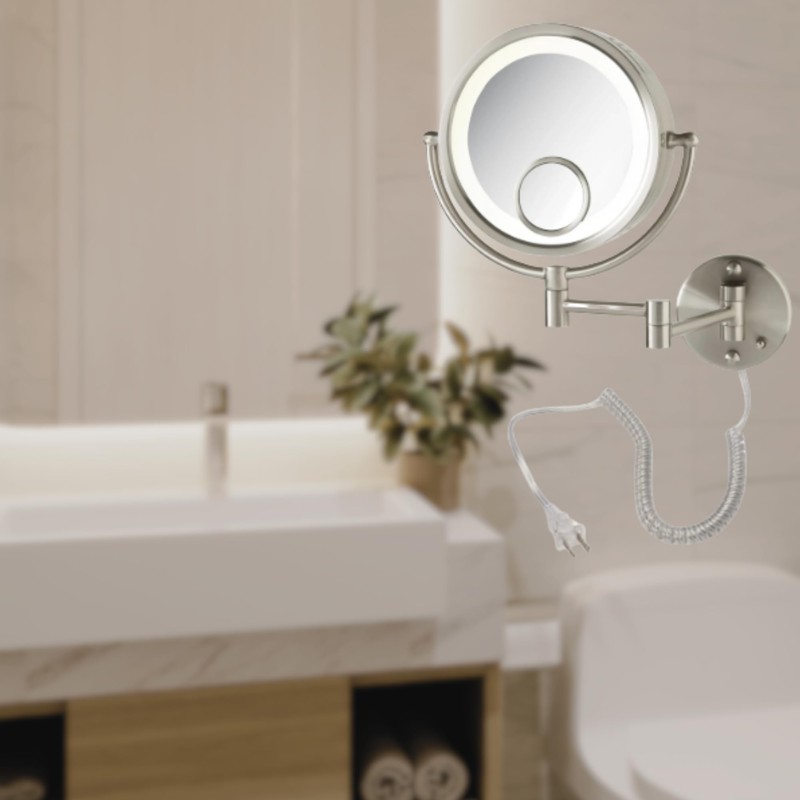 JERDON Plug in Lighted Wall Mount Makeup Mirror - 1X/7X/15x