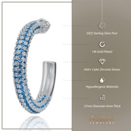 Gold Hoop Earrings for Women - 14k Gold Plated Earrings 925 Sterling Silver Post - Fully Studded with AAA+ CZ Stones - Chunky Gold Earrings - Hypoallergenic Open Hoops Nickel and Lead Free, Brass Sterling Silver, Cubic Zirconia