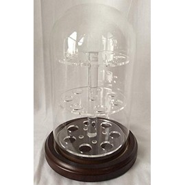anbcollectibles 4 x 7 Glass Dome with 3 Tier Acrylic Marble Display Insert (3/8" Holes) for Marbles with Walnut Base