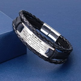 TAGOMEI Inspirational Gifts for Him Son Bracelet from Mom Dad, Black Braided Leather Bracelet Birthday Gifts for Men Teens Son Gifts from Mom, Leather Bangle Cuff Bracelet with Magnetic Clasp
