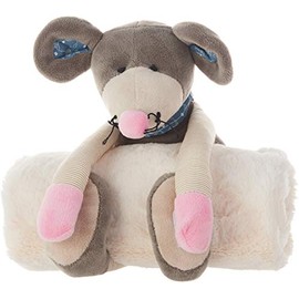 Mina Victory Plush Lines Stuffed Mouse Plush with Blanket Grey 7" x 17" Plush Animal