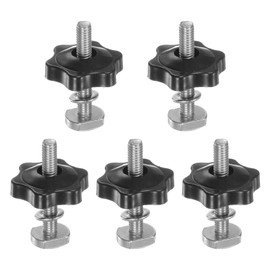sourcing map 5Set T Track Bolts Knob Kit M6 x 40mm Threaded Bolts M6 x 32mm Hex Hand Nut Clamping Knob with Washer for Woodworking Jigs and Fixtures, Black