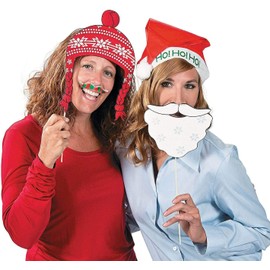 Pack of 32 Photo Props Funny Christmas Party Photo Sticks No Boring Christmas Pictures with Funny Sayings and Motifs on a Stick for the Photo Booth (Christmas)