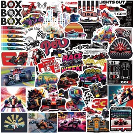 50Pcs F1 Racing Stickers, Cool Race Car Sticker Packs for Water Bottles Laptops Skateboard Helmet, Waterproof Vinyl Super Sports Car Decals for Teens Adults