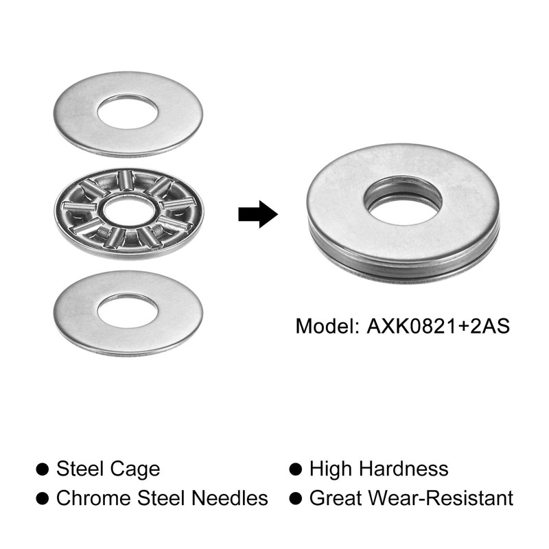 sourcing map AXK0821 Axial Needle Bearing with Washers 8mm Bore