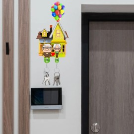 Portallaves Casita Viejitos Up Esposos Madera Mdf Llavero Marrón Claro