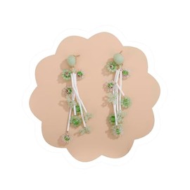 Aimimier Boho Flower Beaded Long Strips Drop Earrings Cute Sweet Tassel Dangle Earrings Bridal Wedding Prom Statement Earrings Jewelry for Women, 6in, Metal, crystal