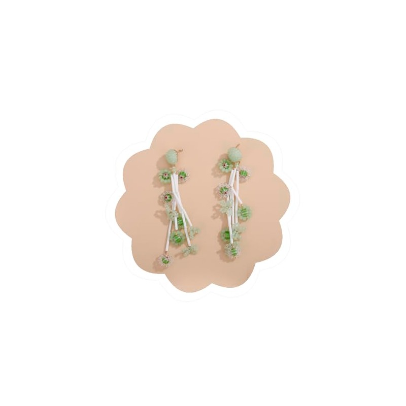 Aimimier Boho Flower Beaded Long Strips Drop Earrings Cute Sweet