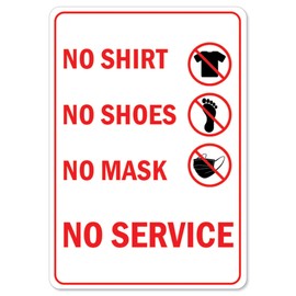 Public Safety Sign - No Shirt No Shoes No Mask No Service All Red | Vinyl Decal | Protect Your Business, Municipality, Home & Colleagues | Made in The USA