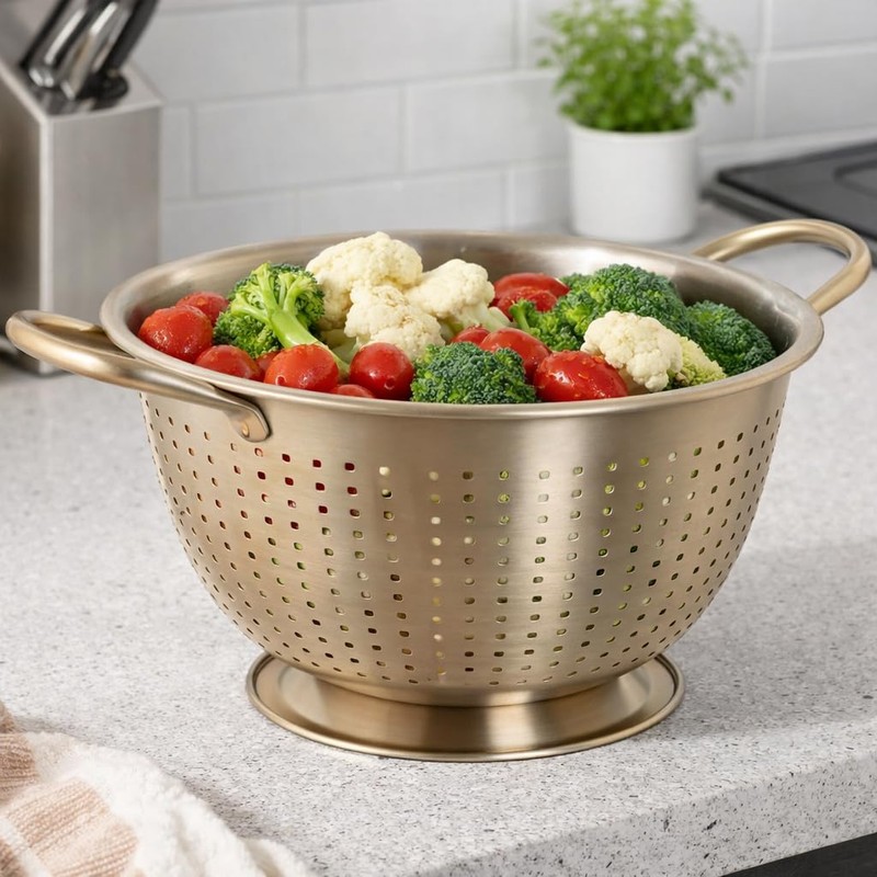 MGE - Stainless Steel Kitchen Colander with Handles and Base