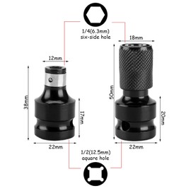 KSBBHDS 2 Piece Adapter Impact Driver Drill Wrench Adapter 1/2 to 1/4 Male Adapter Screwdriver Accessories Tool Accessories
