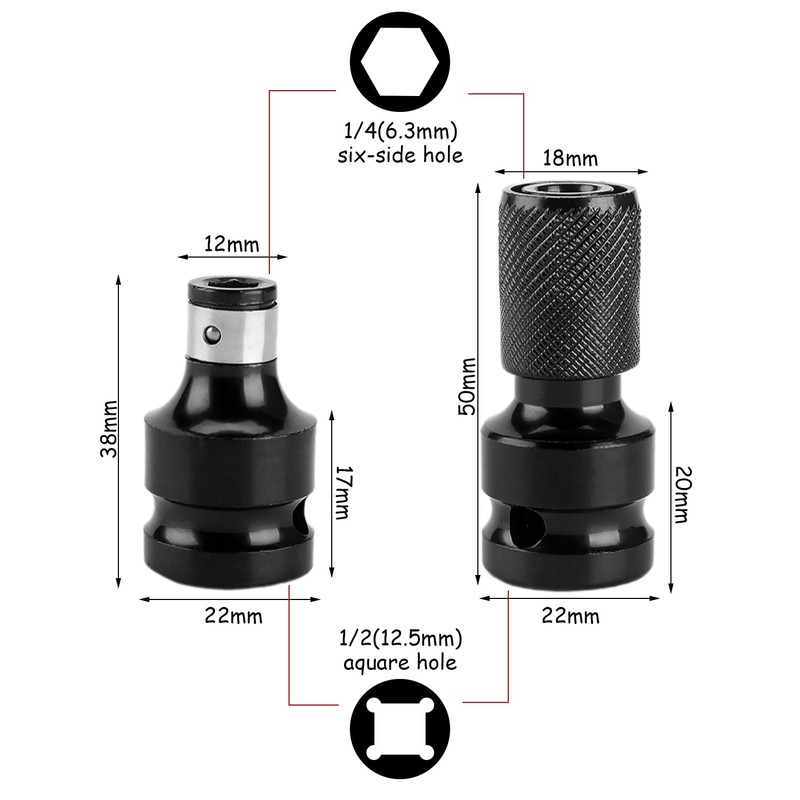 KSBBHDS 2 Piece Adapter Impact Driver Drill Wrench Adapter 1/2