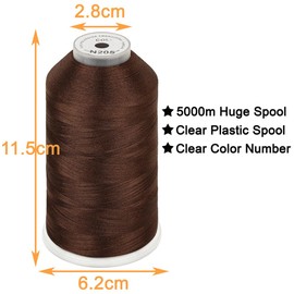 New brothread - Single Huge Spool 5000M Each Polyester Embroidery Machine Thread 40WT for Commercial and Domestic Machines - Dark Brown (Janome Color)