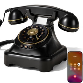 FiayaCom Bluetooth Landline Phone, Retro Rotary Phone with Speakerphone, Music Playback, Voice Assistant Wake-Up, USB Charging for Home Office, Living Room, Bedside (Large Black)