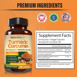Turmeric Curcumin with Black Pepper Extract (Bioperine) & Organic Turmeric Vegan Joint Support Supplement. Extract 95% Curcuminoids 1965mg Supplement for Healthy Joints & Immune Support. 180 Capsules