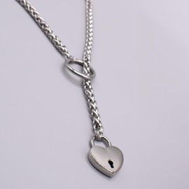 Heart Slip Chain Choker Necklace for Women with Lock Thick Love Heart O Ring Chain for Women Stainless Steel 24 inch