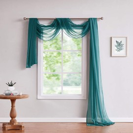 Warm Home Designs Standard Length Green Teal Sheer Window Scarf. Valance Scarves are 54 X 144 Inches. Great As Wedding Arch Draping Fabric, Bed Canopy Or for Decorative Project. AM Teal 144"