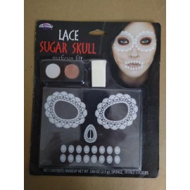 Fun World Masquerade Lace Face Sugar Skull 4pc .088 oz Makeup Set, White