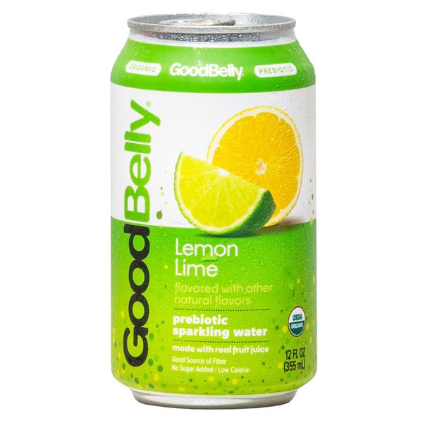 GoodBelly Organic Lemon Lime Prebiotic Flavored Sparkling Water| Refreshing Sparkling