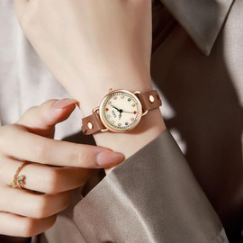 TOOCAT Colorful Birthstone Women's Watches Braided Strap Exquisite Compact Women's Watches 30M Waterproof Analog Watches for Females Students Ladies (Brown)