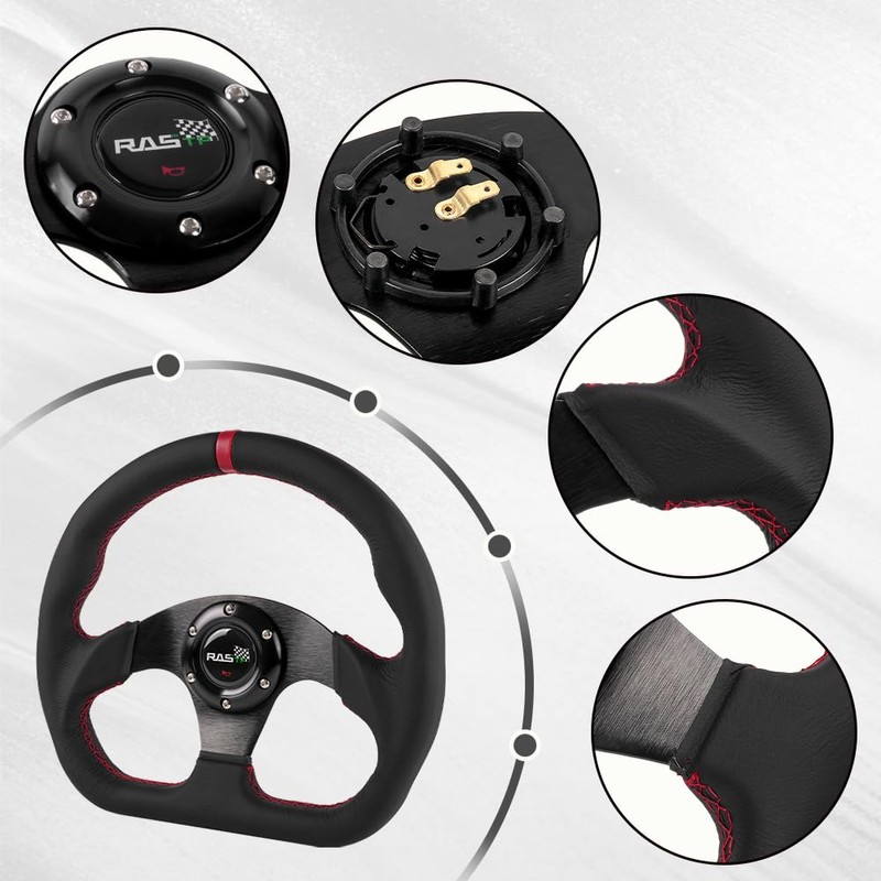 RASTP Racing Steering Wheel,12.6”/320mm Genuine Leather 6 Bolts Steering Wheel