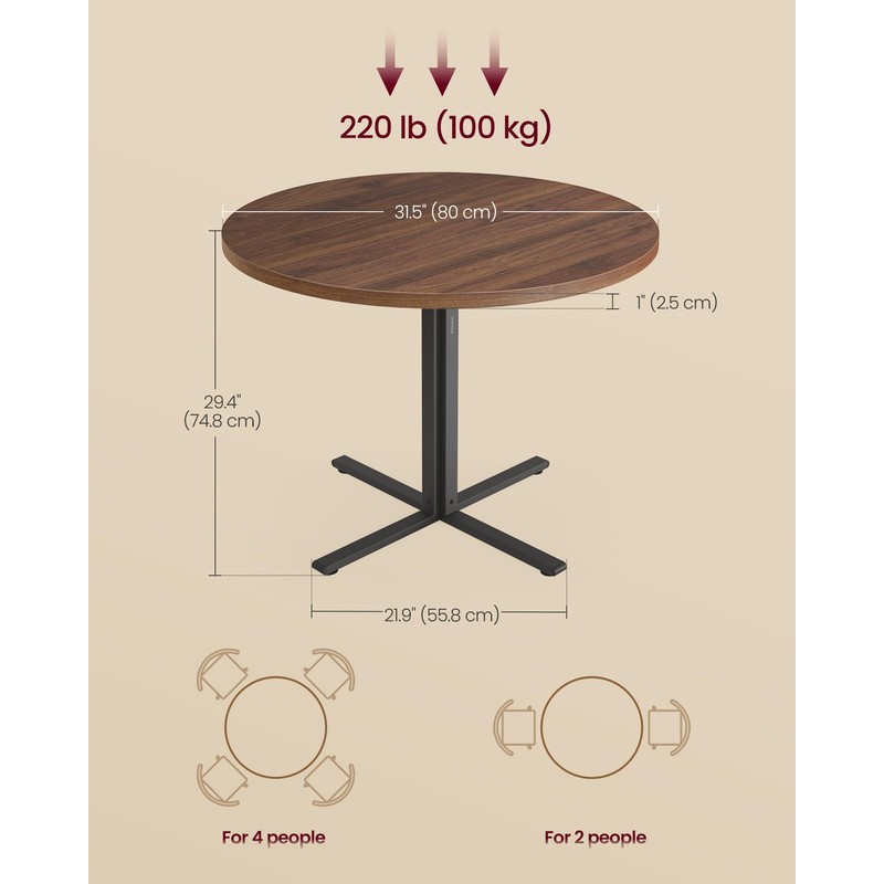 VASAGLE Dining Table, Small Round Kitchen Table for 4 People,