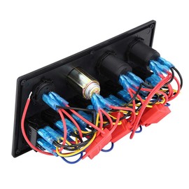 Riloer 8 Gang Combination Switch Panel, 12V / 24V Marine Boat Car RV USB Toggle Rocker On-Off Circuit Breakers Overload Protect with LED Light, With Voltmeter