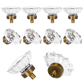 SHINY HANDLES 8 Pack Antique Brass Crystal Cabinet Knobs and Pulls Vintage Oval Glass Knobs for Dresser Drawers with Aged Bronze