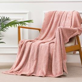 Yebeda Cuddly Waffle Blanket 130 x 170 cm, Pink, Warm Fleece Blanket / Sofa Blanket - Super Soft, Cuddly and Comfortable Microfibre Flannel Blanket