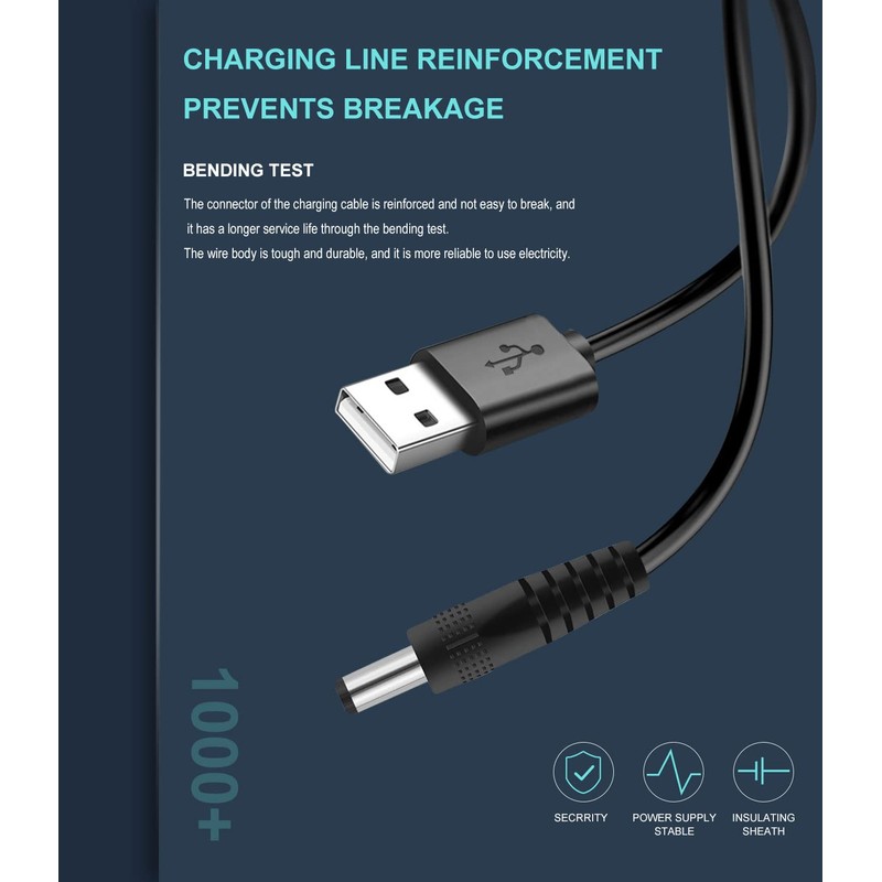 Lantisri 5V DC Power Cable, USB to DC 5.5x2.1mm Plug